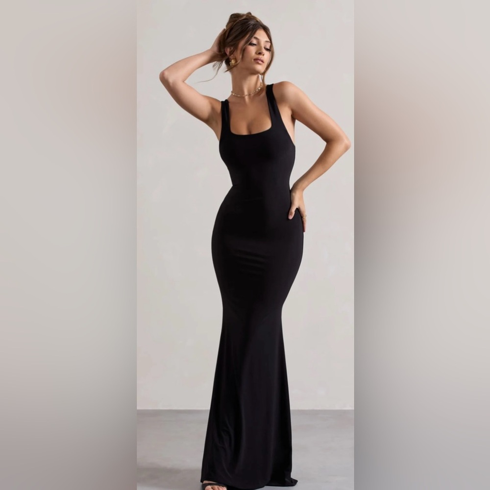 Club London Black Machina square neck dress